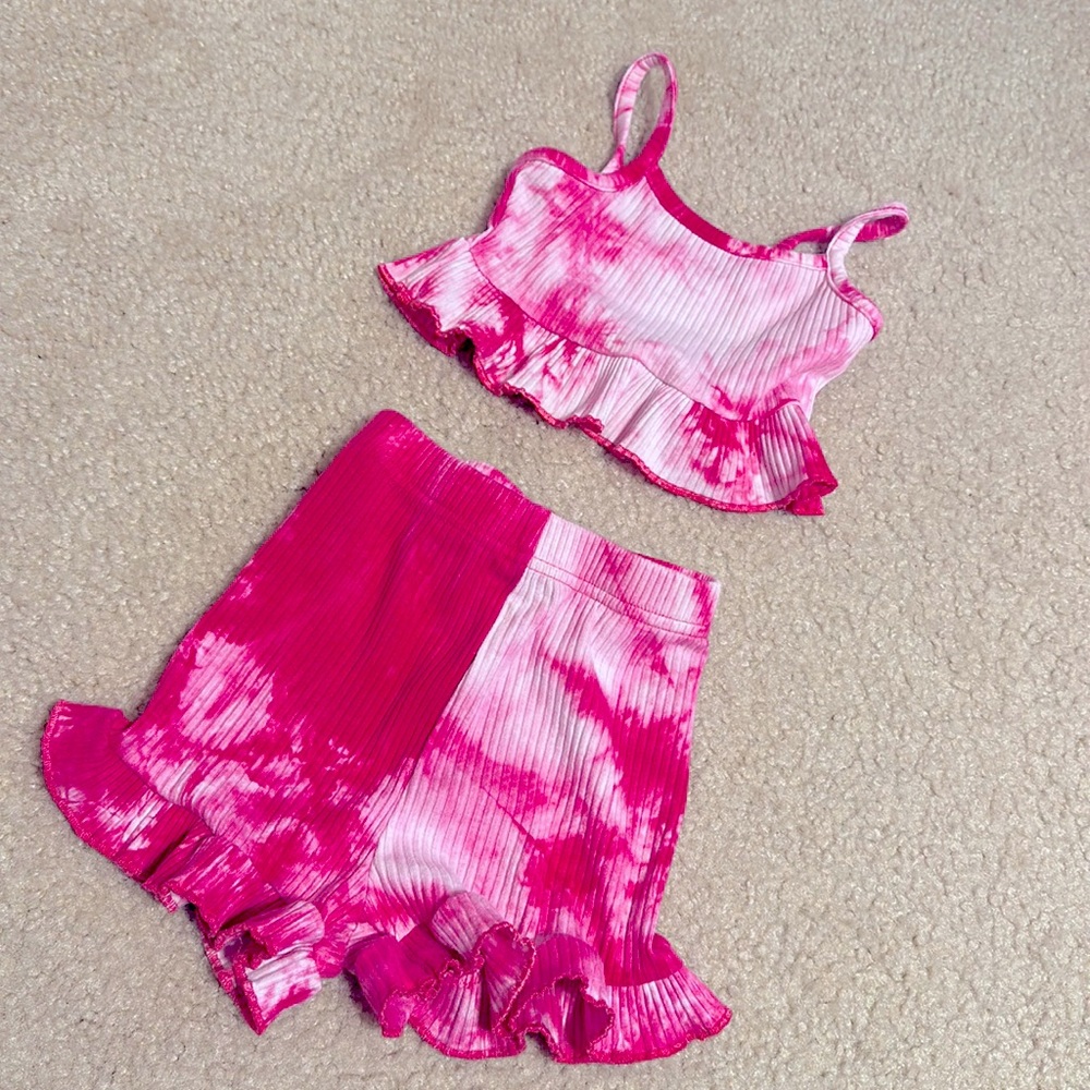 Girls 2 piece 2T/3T ruffle hot pink tie dye set